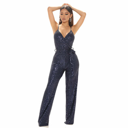 Mouwloze open-rug Jumpsuit met glitter - Prachtig voor de feestdagen