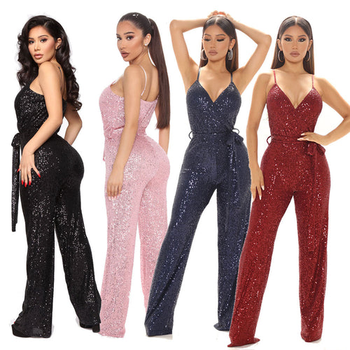 Mouwloze open-rug Jumpsuit met glitter - Prachtig voor de feestdagen