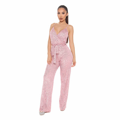 Mouwloze open-rug Jumpsuit met glitter - Prachtig voor de feestdagen